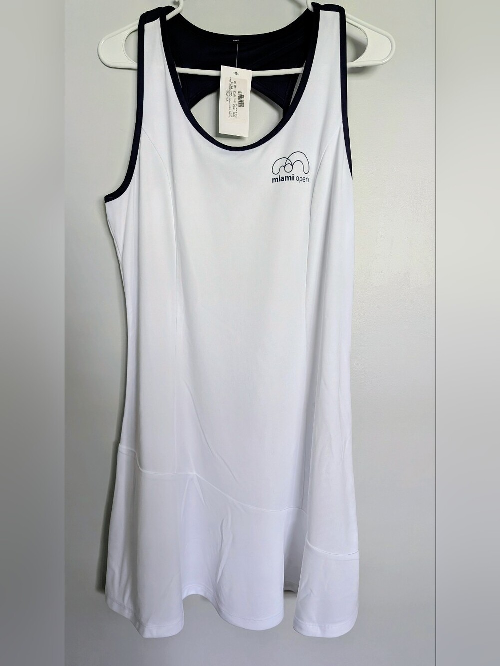 Miami Open White Tennis Dress with Navy Trim